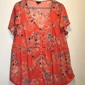 Torrid coral and peach button up top size 0